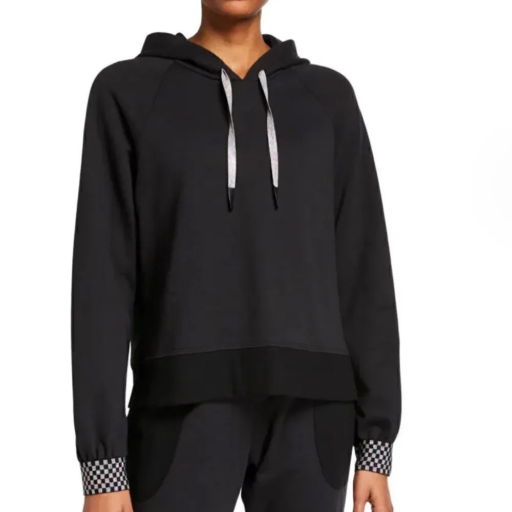 Terez Checkerboard Cuff Raglan-Sleeve Hoodie Sweatshirt NWT M
